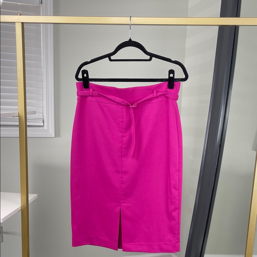 Ann Taylor Fuchsia High-Waist Pencil Skirt with Tie Belt Ladies Size 8